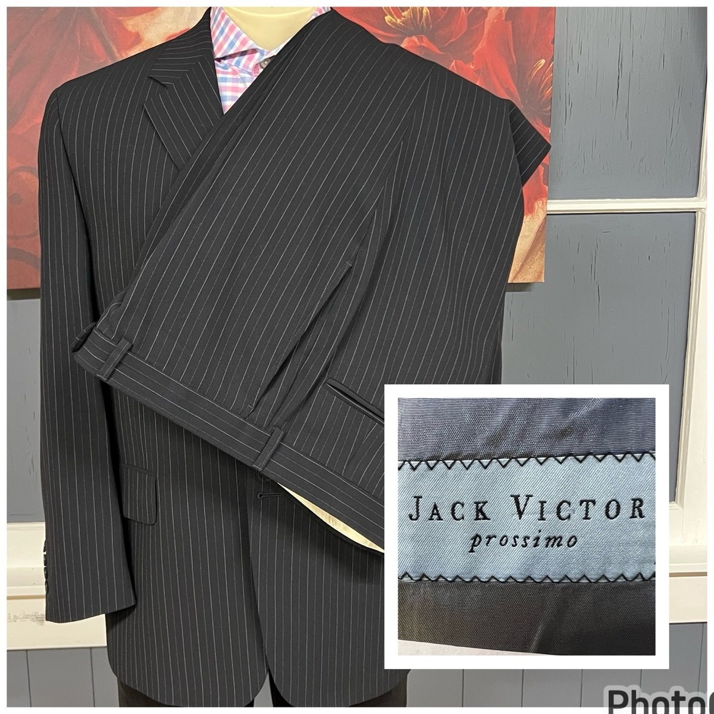 Jack Victor Suit Mens 42S Short Classic Fit Wool Pants 36x27 Dark Navy Striped
